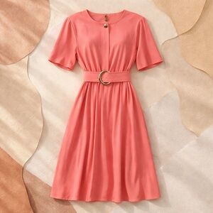 Courtenay Vintage Buckle Stretch Peach Sun Dress Ankle Length Size 16 NWOT